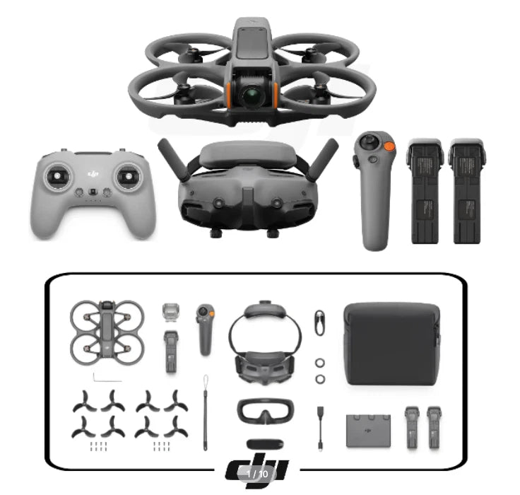 FPV drone combo kit with controller, goggles, extra batteries and accessories