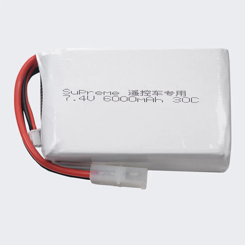 RC LiPo battery pack with red/black wires and white casing