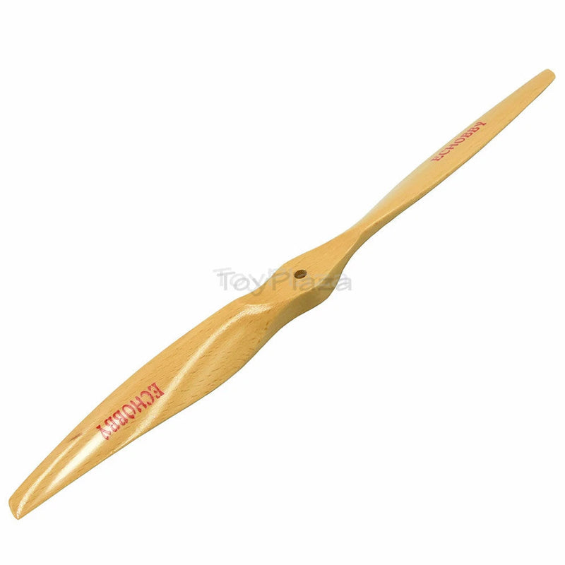 Wooden RC drone propeller blade, light tan finish with printed markings