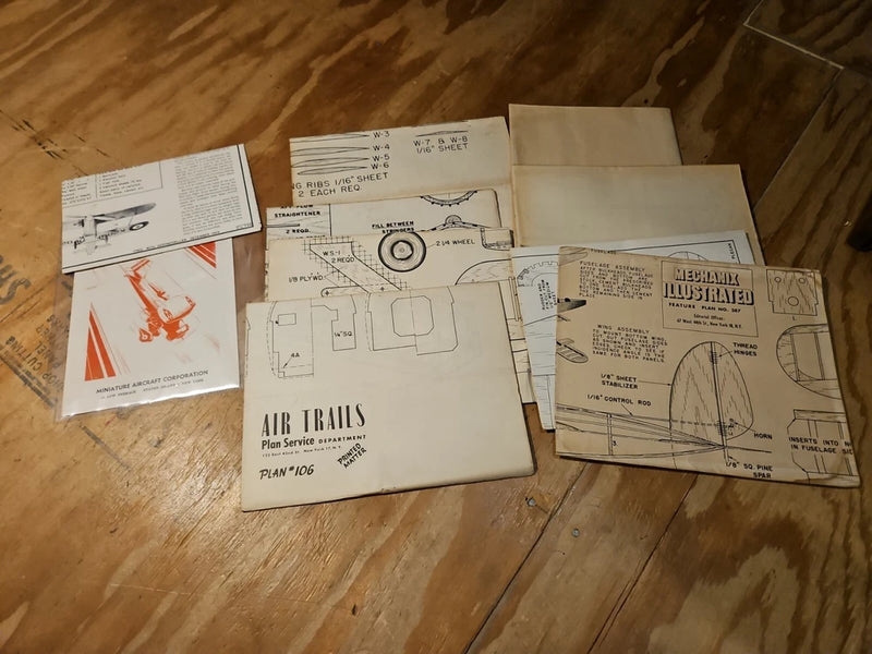 Lot Of Vintage Model Airplane Plans Hobby Helpers Air Trails Miniature Aircraft