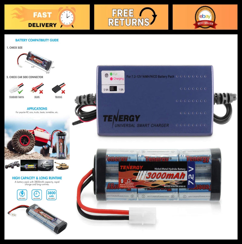 High Capacity 7.2V 3000mAh NiMH RC Battery Pack + Universal Charger for RC Cars Battery