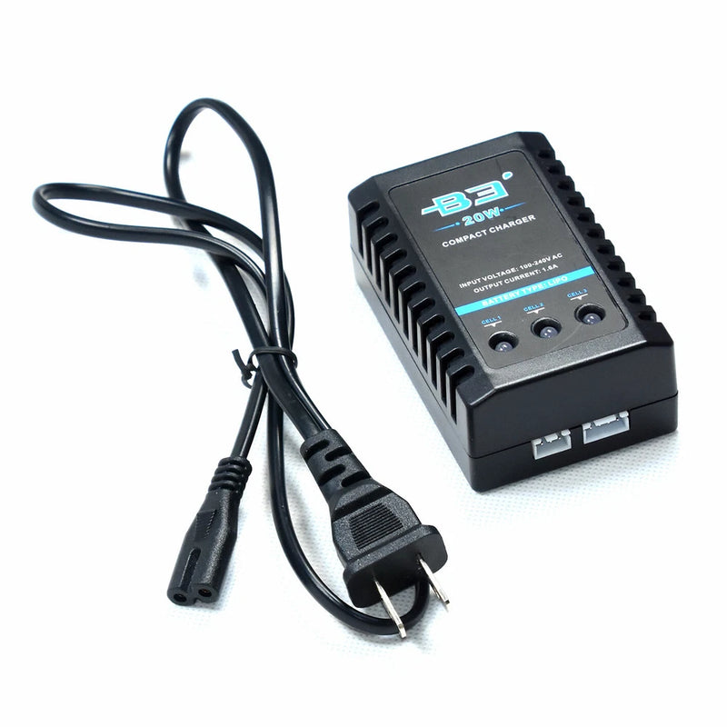 Compact B3 LiPo balance charger with LED display and US power plug, black