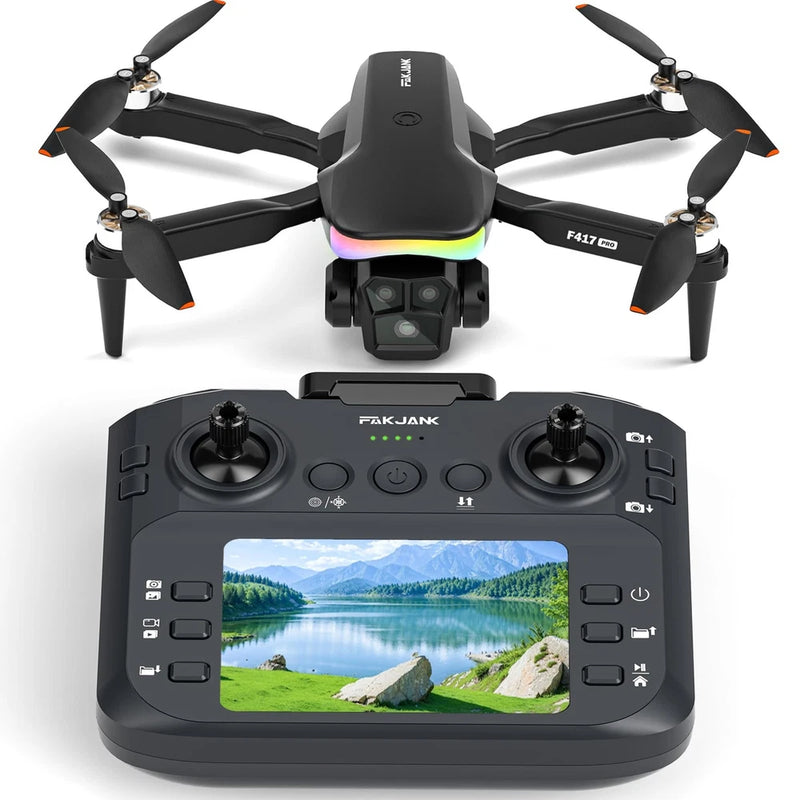 F417PRO Drone with 4K Camera Screen Remote Control,RGB LED Medium, Black LCD