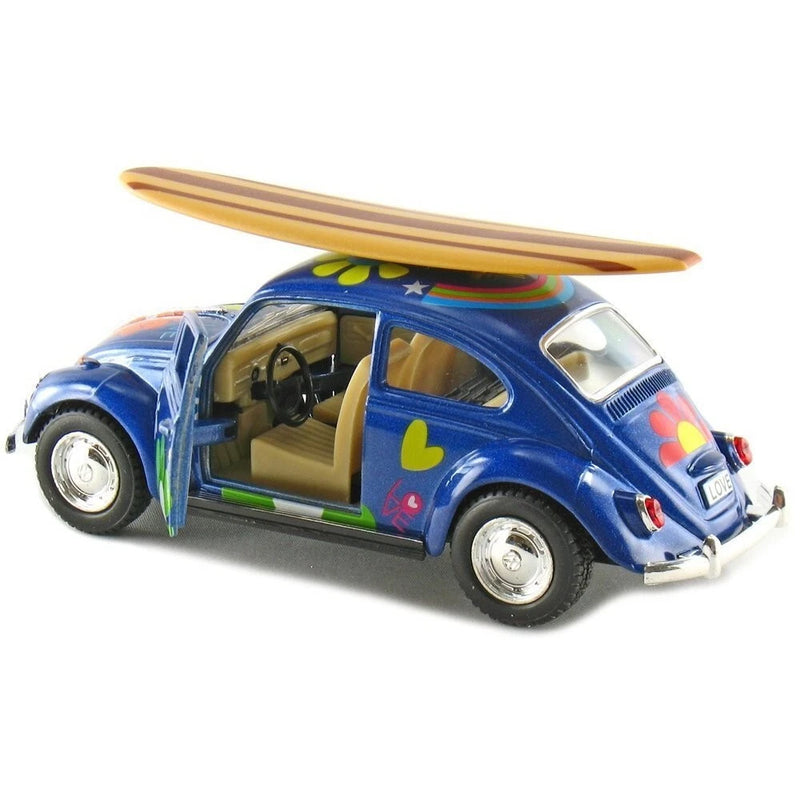 Kinsmart 1967 Volkswagen Beetle Decal w/Surfboard Diecast Model 1:32 VW BLUE