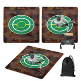 Universal drone landing pad ground mat with green compass design and drawstring bag