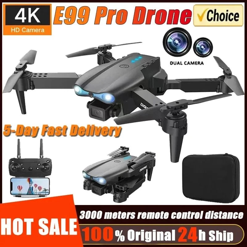 Foldable quadcopter drone with HD 4K camera and dual lenses, black