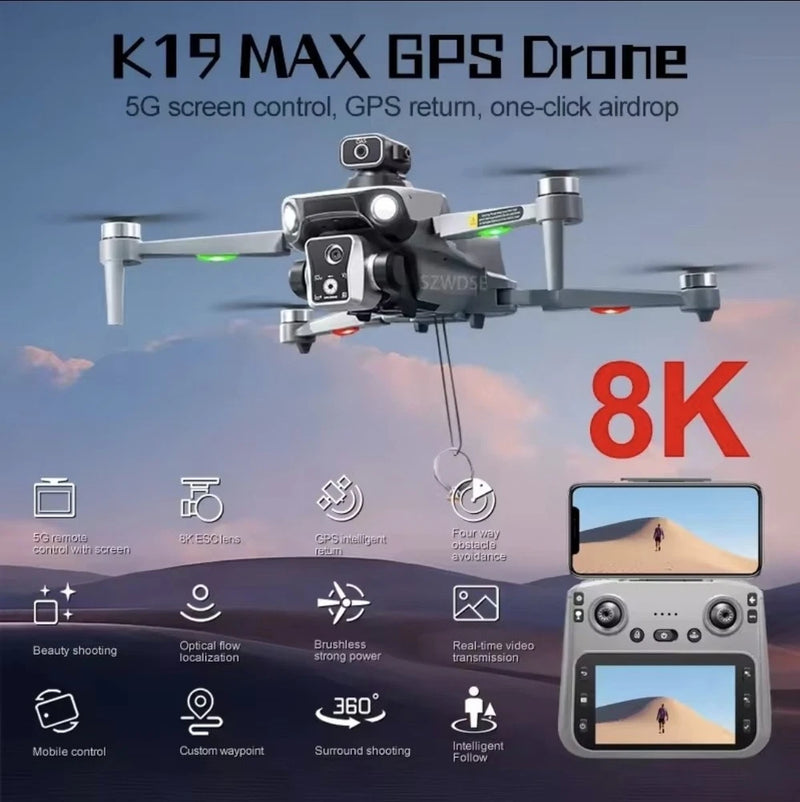GPS drone with dual cameras, four propellers and landing gear, ready to fly
