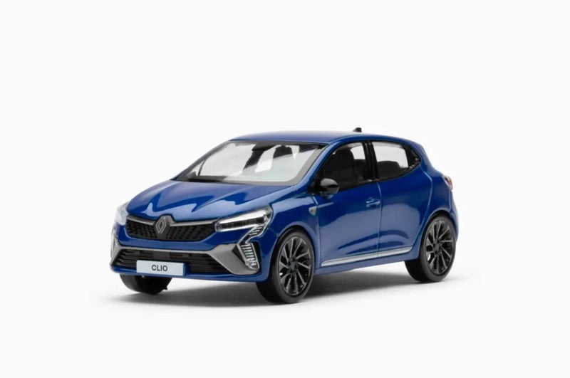 Renault Clio V hatchback model car, blue, front three-quarter view, die-cast 1:43