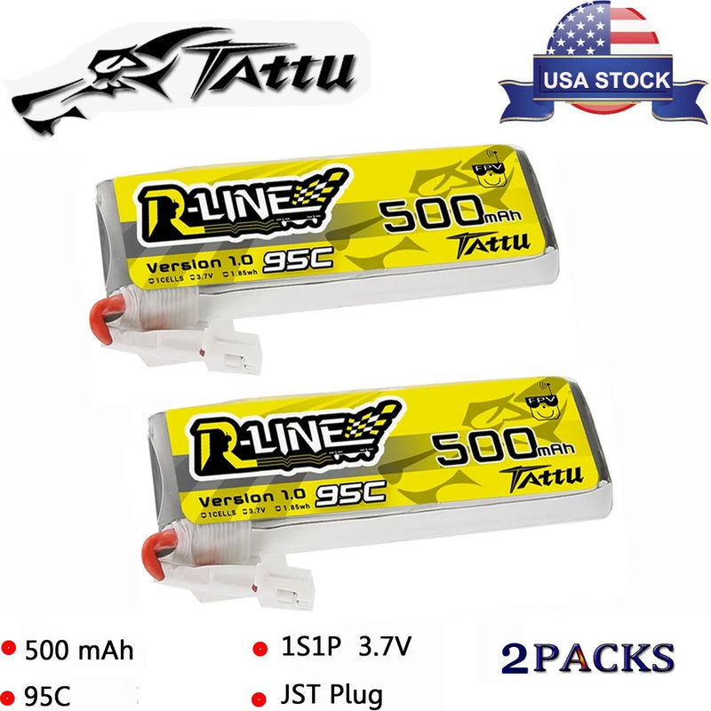 2X Tattu 500mAh 3.7V 95C 1S Lipo Battery With JST-PHR Plug For FPV Emax TinyHawk