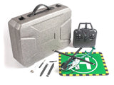 RC sheriff helicopter kit with carry case, controller, and accessories in foam case