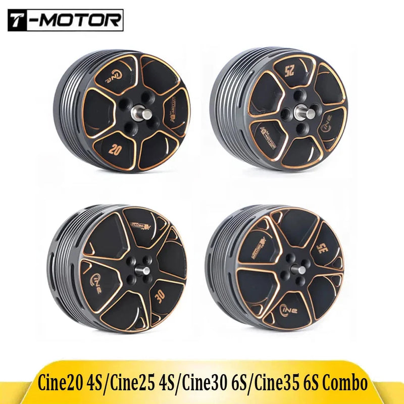 T-MOTOR RC FPV motor combo with four black and gold circular motor frames