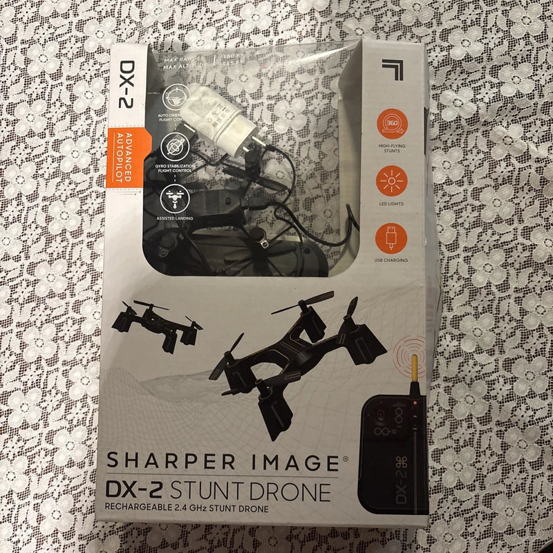 SHARPER IMAGE DX-2 rechargeable 2.4 GHz stunt drone in retail box with controller