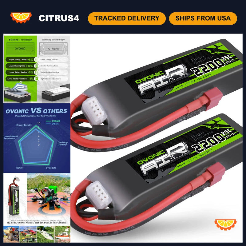 2200mAh 3S Lipo Battery 25C 11.1V with Dean Connector for RC Airplane, Car, Boat Battery