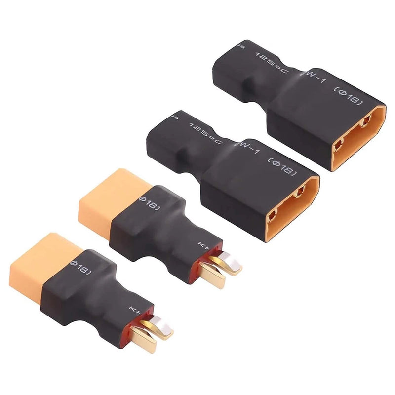 Deans T to XT90 connector adapter, black and orange with gold pins and plugs