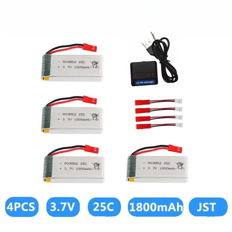 4X 3.7V 1800mah Lipo Battery 25C JST Plug w/ USB Charger for RC Quadcopter Drone