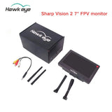 Hawkeye Sharp Vision 2.7in FPV monitor with box, cables, and mounting brackets