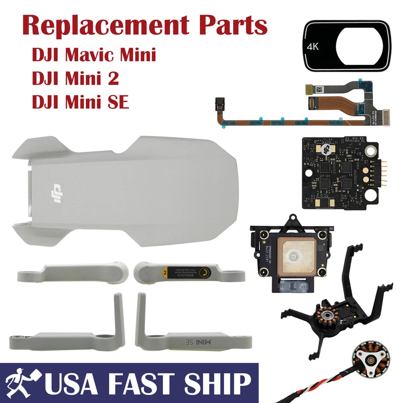 Drone repair parts set with camera lens module, circuit boards, and arm shell pieces