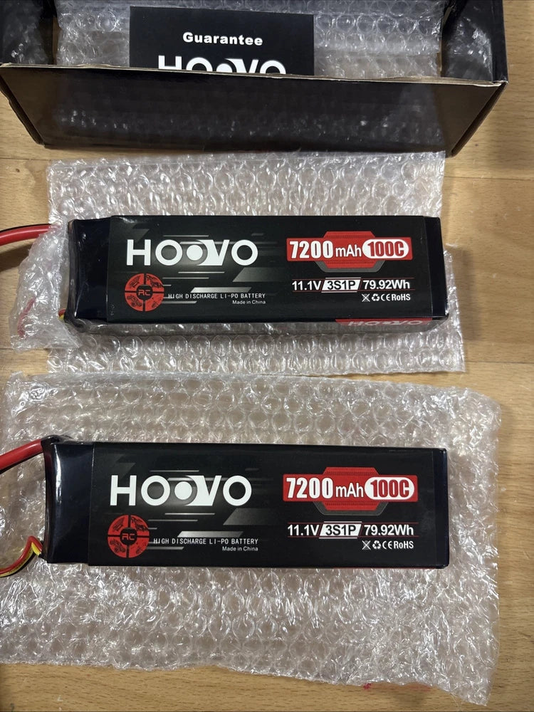 Hoovo 2 Pack High-Performance 7200mAh 100C 11.1V 3S1P 79.92Wh Lipo Batteries RC Battery
