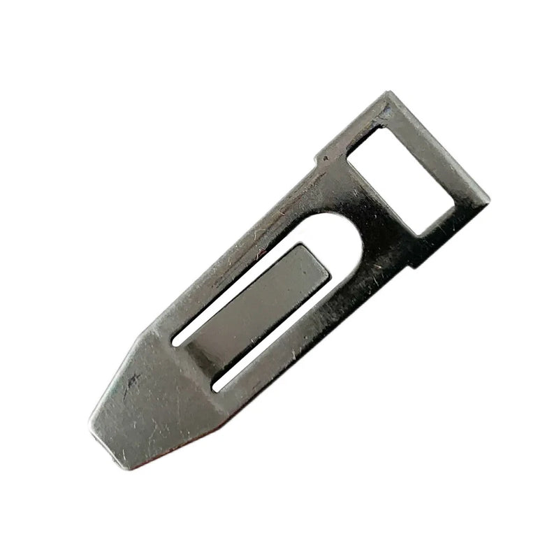 Motor arm latch bracket for drone, dark gray metal with rectangular cutout