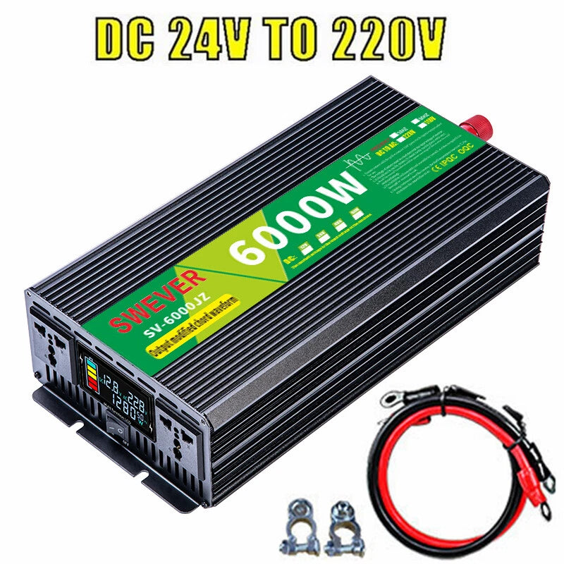 6000W Modified Sine Wave Power Inverter DC 24V to AC 220V Converter LCD Display