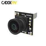 FPV analog camera module with black lens housing and compact circuit board