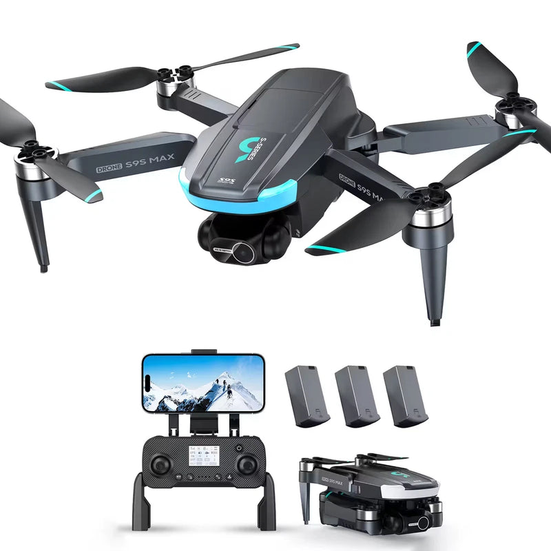 2-axis gimbal drone with 4K camera, dark gray body and four propellers