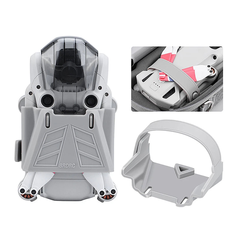 Gray drone propeller stabilizer holder strap accessory with mounting frame
