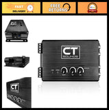 2-channel line-out audio converter with BassLift, black box with two knobs and ports