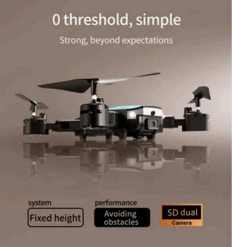 Drone with dual HD camera, four arms with propellers, fixed-height body visible