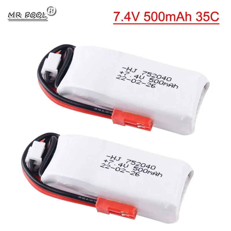 2pcs Lipo Battery 2S 7.4V 35C 500mah For RC Cars Toys Model Parts With JST Plug