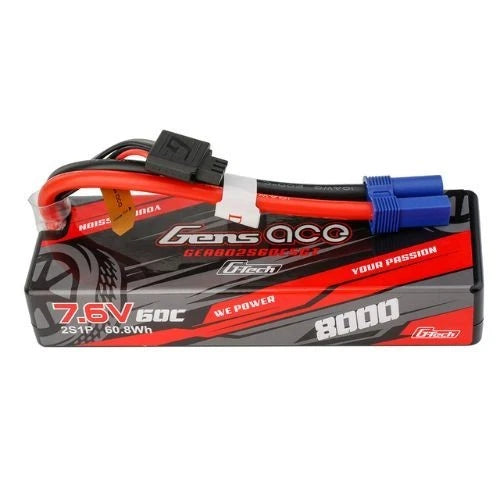 Gens ace G-Tech 8000mAh 7.6V 2S1P 60C HardCase Lipo Battery Pack with EC5 Plug Battery