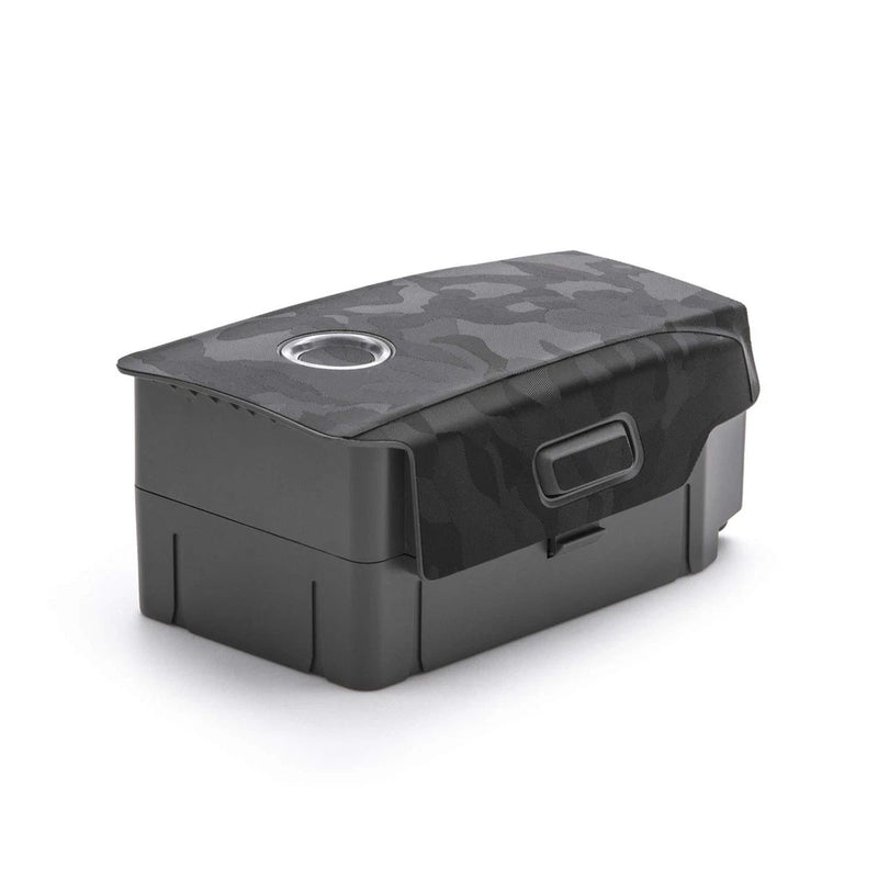 Drone battery skin sticker in black bumpy camo with circular port opening