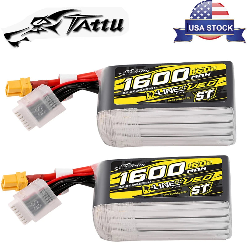 2X Tattu R-Line Version 6.0 1600mAh 160C 6S 22.2V ST Lipo Battery With XT60 Plug Battery