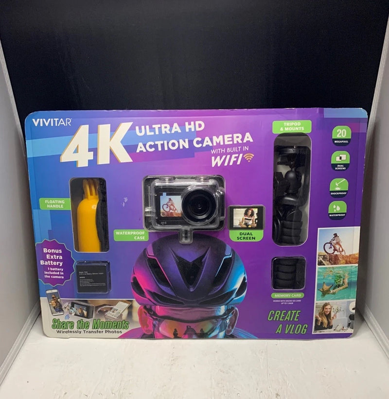 Vivitar 4K Ultra HD Action Camera w/Built In WIFI - Waterproof- New Sealed