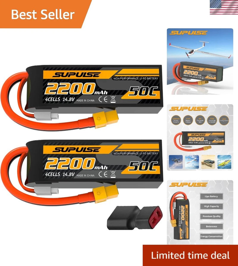 4S Lipo Battery 14.8V 50C 2200mAh with XT60 Plug T Plug Soft Case Battery for...