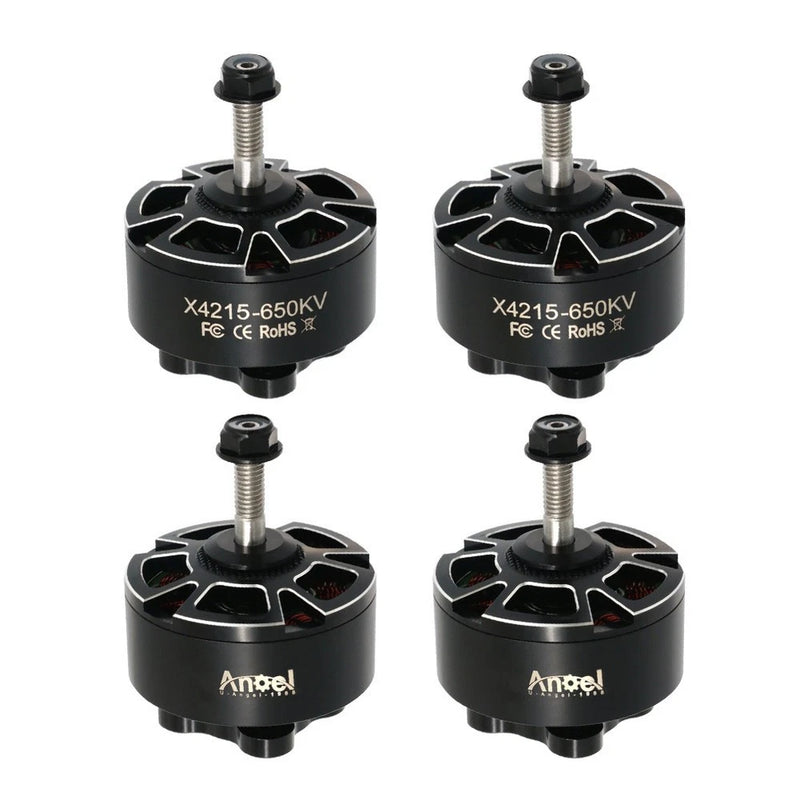 Four UAngel X4215-650KV brushless FPV drone motors with mounting hardware