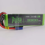 RC LiPo battery pack with green label, red/black leads and connector, 3300mAh