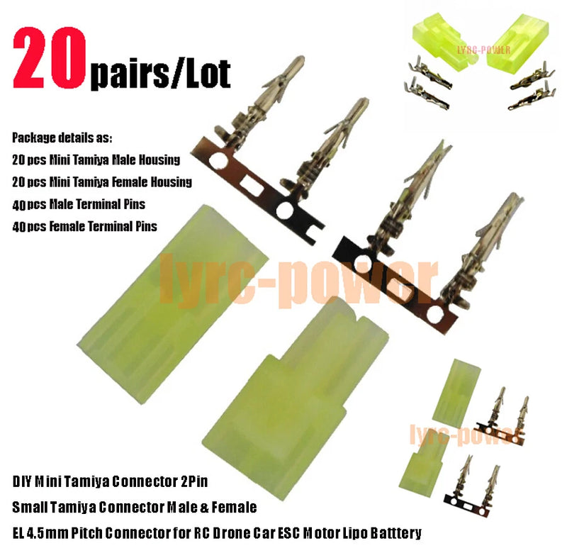Mini 2-pin Tamiya connector plugs set, male and female, with housings and terminal pins