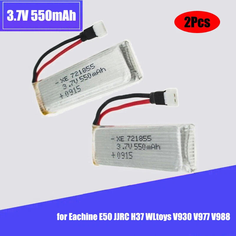 2Pcs 3.7V 550mAh Lipo Batteries for Eachine E50 JJRC H37 WLtoys V930 V977 V988