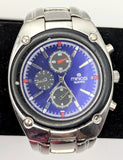 Unisex Minicci Quartz watch with cobalt blue dial, silver round case and three subdials