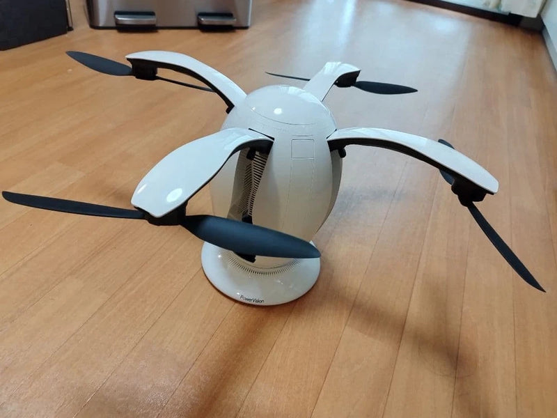 White quadcopter drone for parts, 4 propellers, as-is repair condition