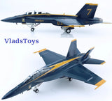 1/72 F/A-18F Super Hornet model jet, dark blue with yellow, USN Blue Angels #7