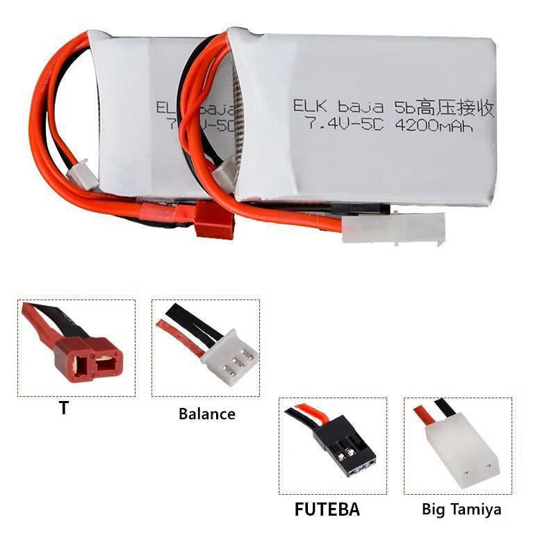 7.4V 4200mAh Battery High-voltage Receiver power for 5t 5sc ELK Baja RC Race Car