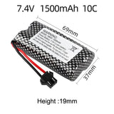 7.4V 1500mAh LiPo battery with SM-3P plug, red/black leads