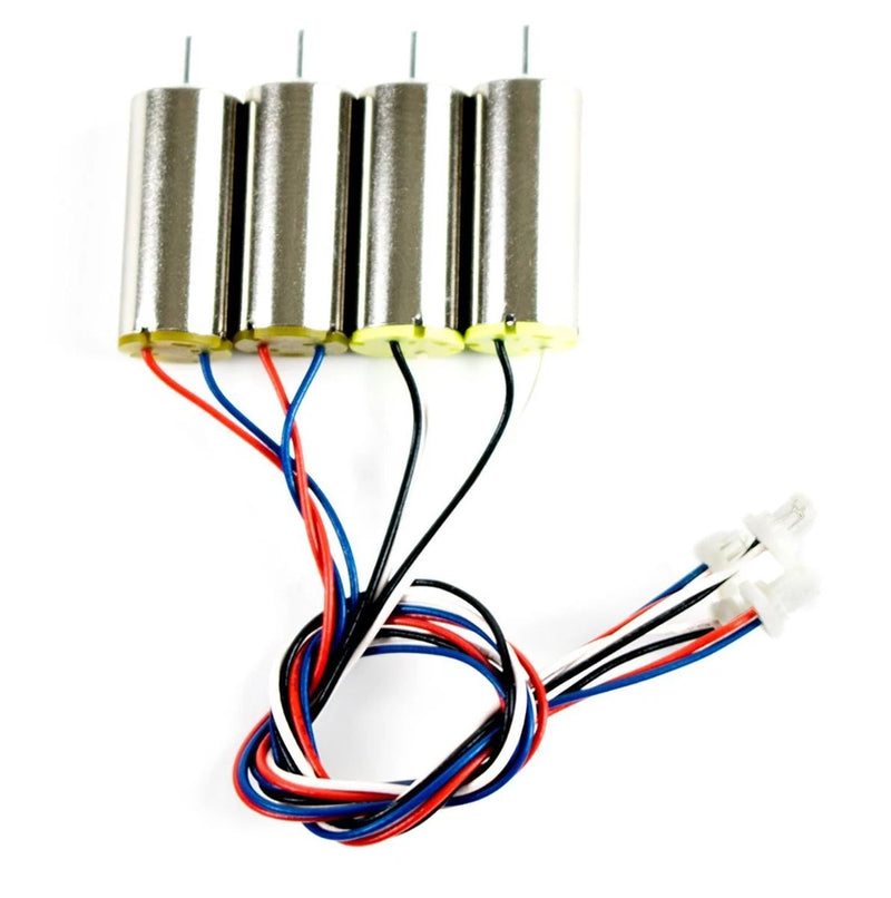 Drone motor set with four wired cylindrical motors and plug connectors