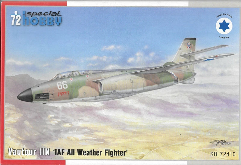 Vautour IIN 1/72 model aircraft kit box art with camouflaged jet