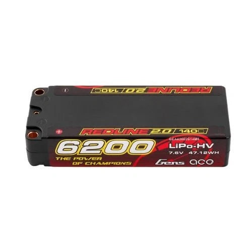 Gens Ace Redline 2.0 hardcase LiPo battery: 6200mAh 7.6V 2S, black