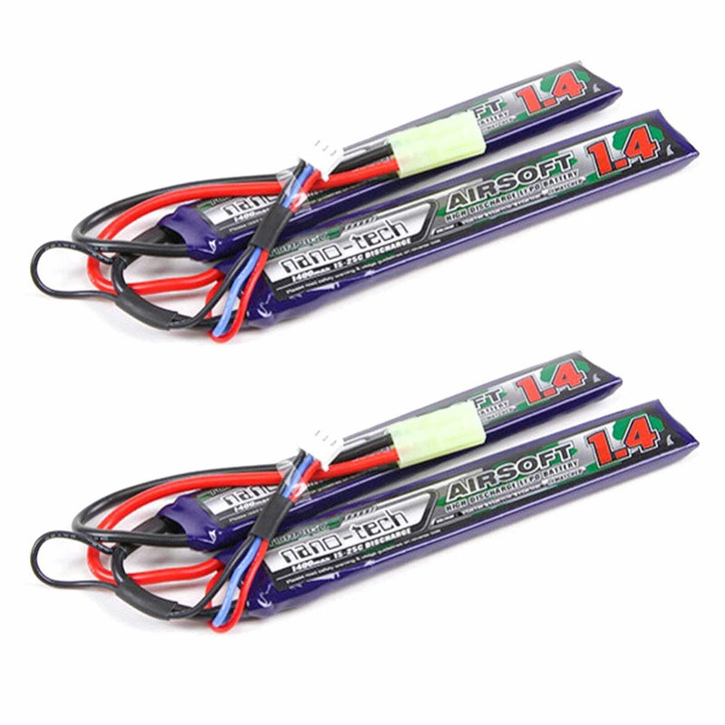 2pcs Turnigy Nano-Tech 1400mAh 2S LiPo Battery Pack Airsoft 7.4V 15C 25C (Mini-T Battery