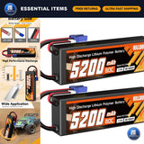 High-Capacity 5200mAh 2S 80C 7.4V Lipo Battery Hard Case EC3 Connector - 2 Pack Battery
