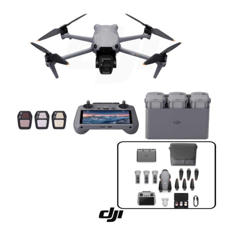 DJI Air 3S camera drone with handheld controller and three batteries kit